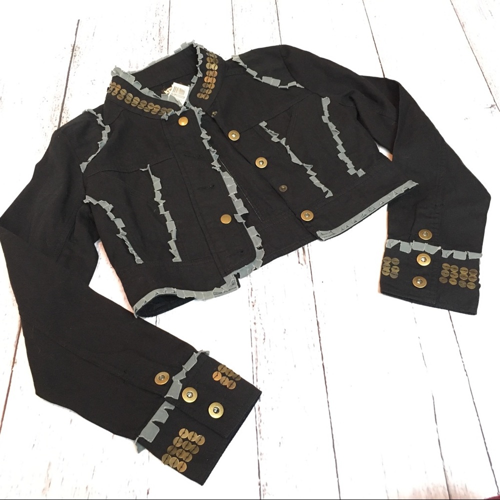 Wet Seal Black Sequin Crop Jacket Sm Gothic Rock